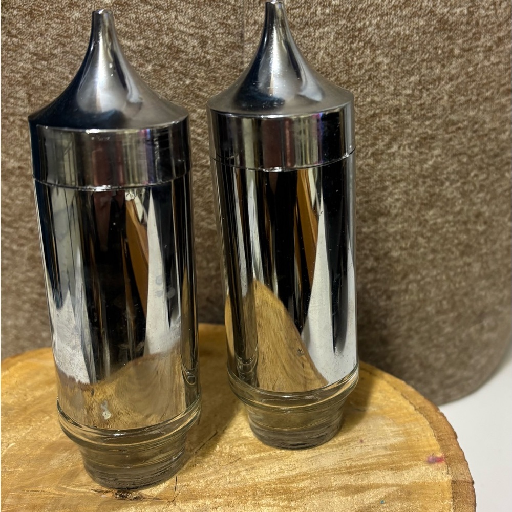 Modern Valera Spain Glass & Chrome MCM Salt and Pepper Shakers